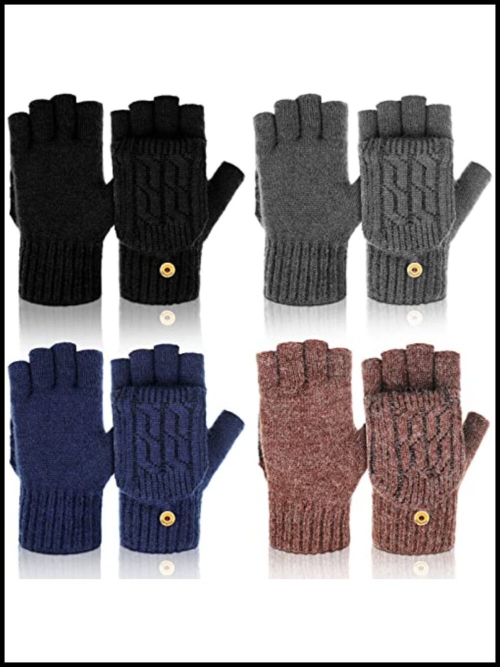 Knitted Fingerless Gloves with Mitten Cover Convertible Acrylic Wool Flip